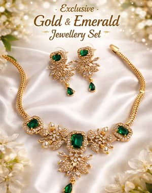 Gold Plated Emerald Green Necklace Set with Earrings