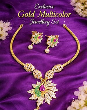 Gold Plated Multicolour Necklace Set with Earrings